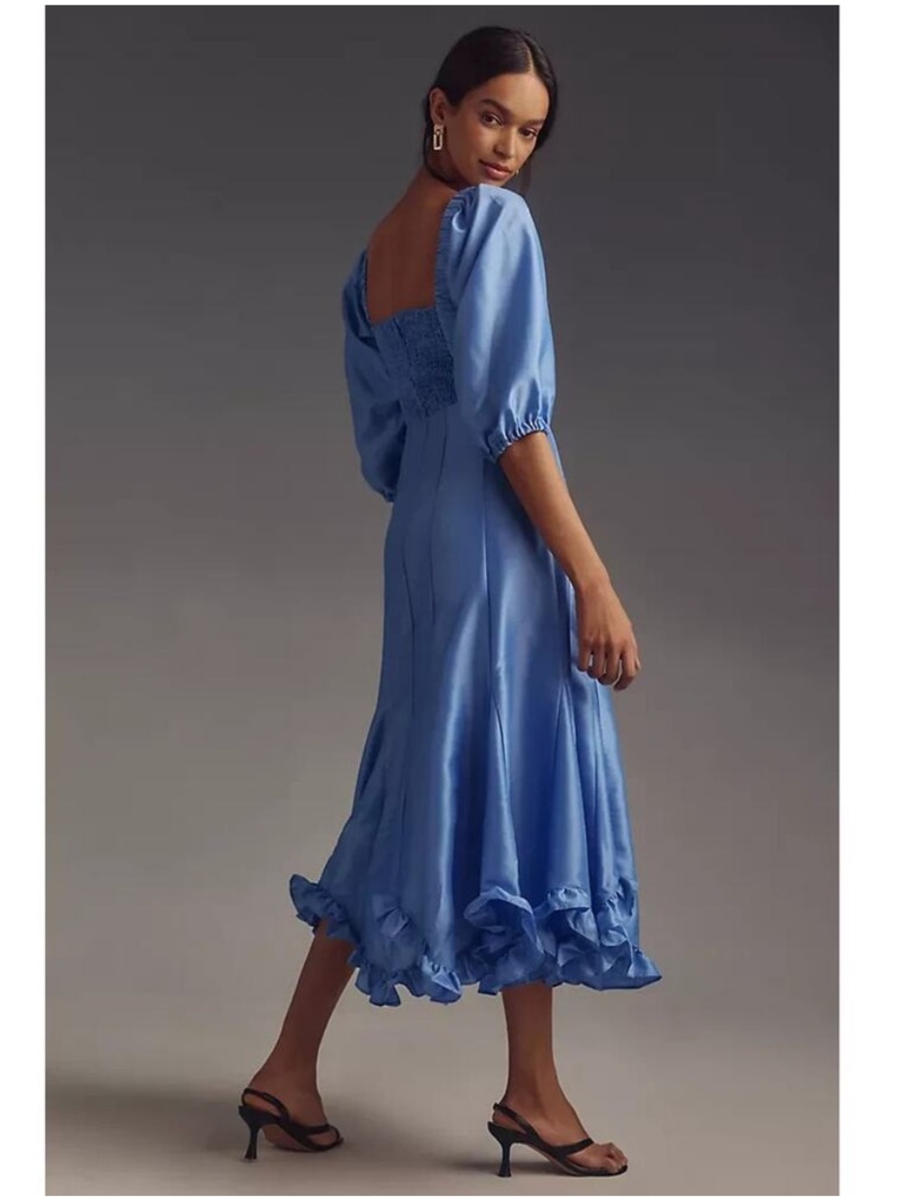 Hutch Twist Front Midi Dress in Sky Blue with 3/4 Puff-Sleeve - Picture 6 of 7